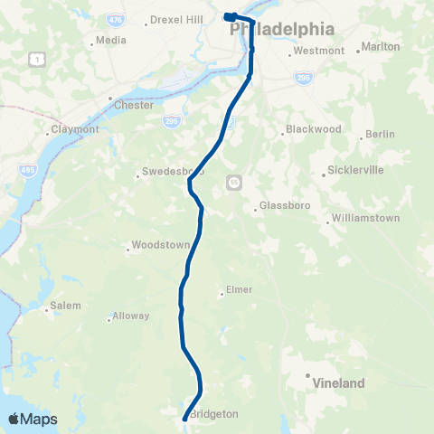 NJ Transit Bridgeton - Philadelphia map