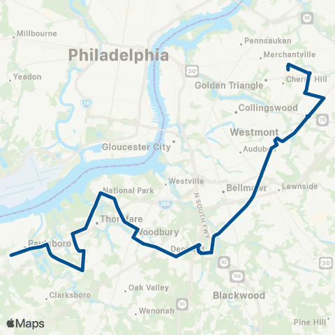NJ Transit Cherry Hill Mall-Woodbury-Paulsboro map
