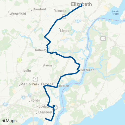 NJ Transit Elizabeth - Woodbridge - Perth Amboy map