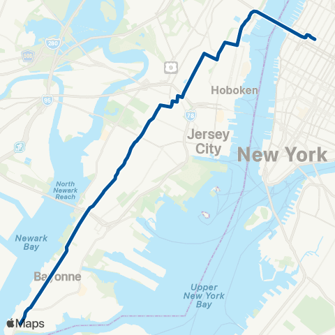 NJ Transit Bayonne - Jersey City - New York map