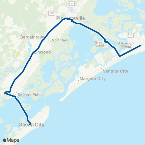 NJ Transit Atlantic City-Somers Point-Ocean City via New Rd map
