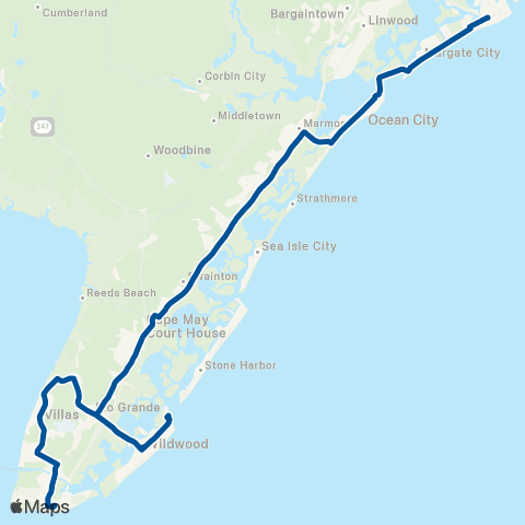 NJ Transit Cape May - Atlantic City map