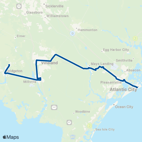NJ Transit Upper Deerfield - Atlantic City map