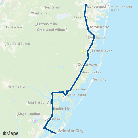 NJ Transit Lakewood - Atlantic City map