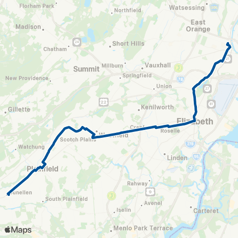 NJ Transit Plainfield - Newark map