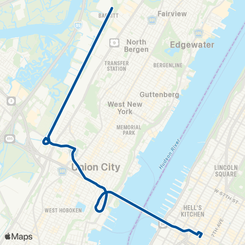NJ Transit North Bergen - New York map