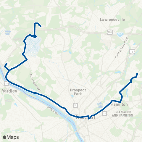 NJ Transit Hamilton - Ewing map