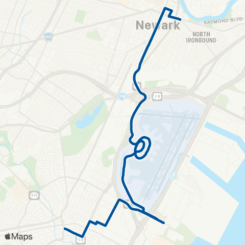NJ Transit Newark - Elizabeth map
