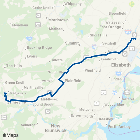 NJ Transit Newark - Somerville map