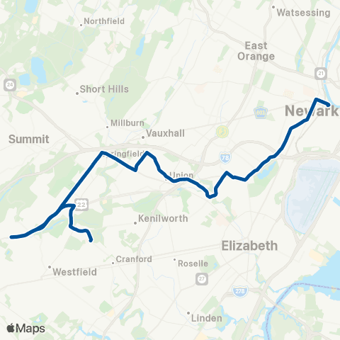 NJ Transit Newark - Mountainside map