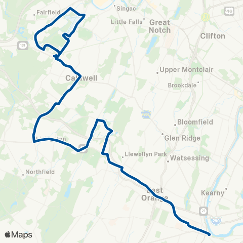 NJ Transit Newark - West Caldwell map