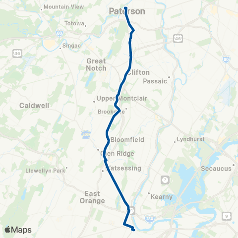 NJ Transit Paterson - Bloomfield - Newark map
