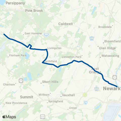 NJ Transit Newark - Orange - Livingston map