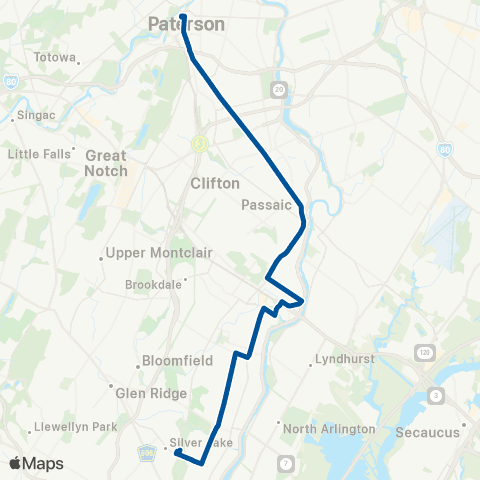 NJ Transit Paterson - Nutley - Newark map