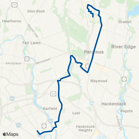 NJ Transit Passaic - Paramus Park map
