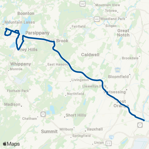 NJ Transit Parsippany - Newark Express map