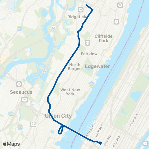 NJ Transit Ridgefield - Union City - New York map