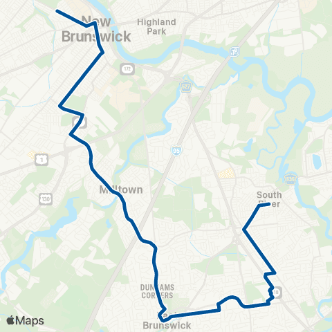 NJ Transit New Brunswick - South River map