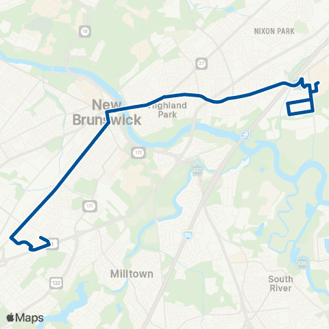 NJ Transit N. Brunswick - New Brunswick - Middlesex C. C. map