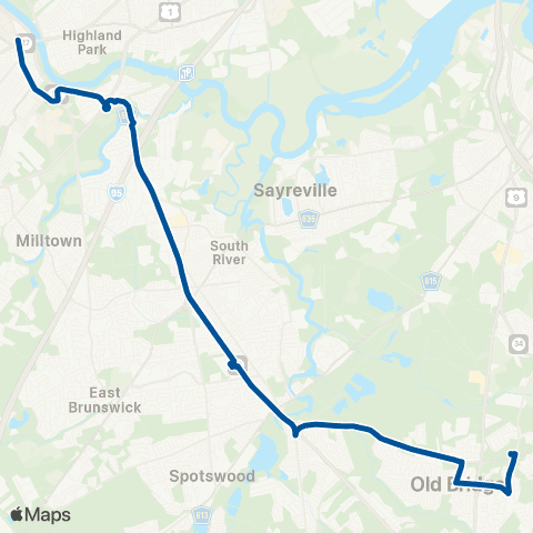 NJ Transit New Brunswick - E Brunswick - Old Bridge map