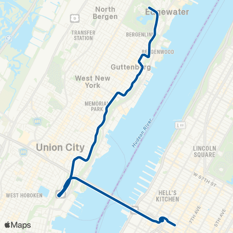 NJ Transit North Bergen - Boulevard East - New York map