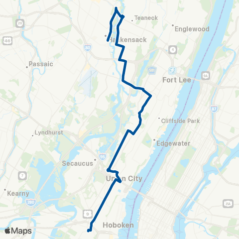 NJ Transit Hackensack - Jersey City - Journal Square map