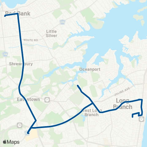 NJ Transit Red Bank - Monmouth Mall - Long Branch map