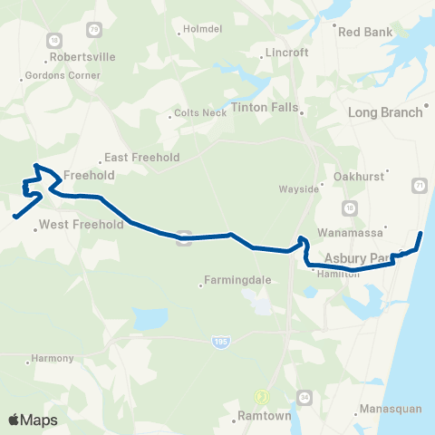 NJ Transit Asbury Pk-Freehold Raceway Mall-Centra State map