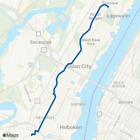 NJ Transit N Bergen - Jersey City - Journal Square map