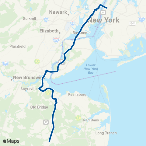 NJ Transit Sayreville - New York map