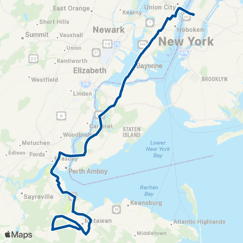 NJ Transit Old Bridge - Aberdeen - New York map