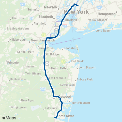 NJ Transit Toms River - New York map