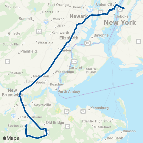 NJ Transit Old Bridge - East Brunswick - New York map
