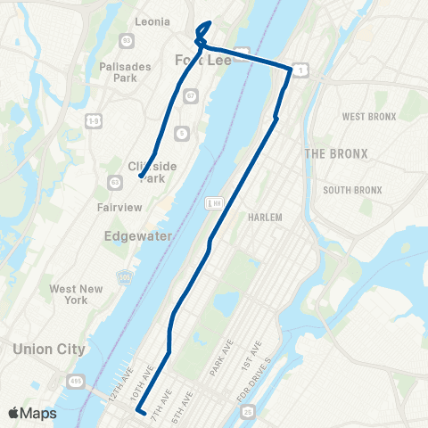 NJ Transit Fairview - Fort Lee - New York map