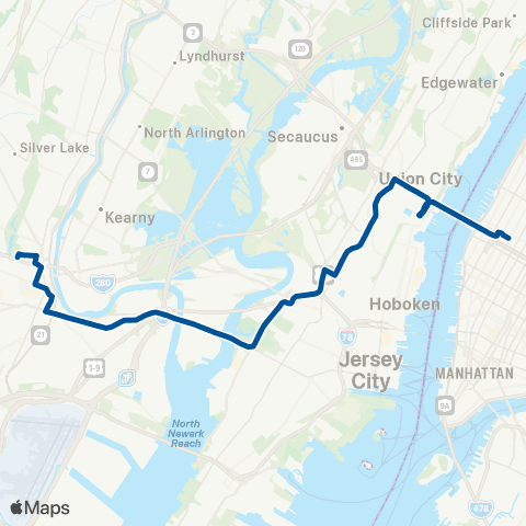 NJ Transit Newark - New York map