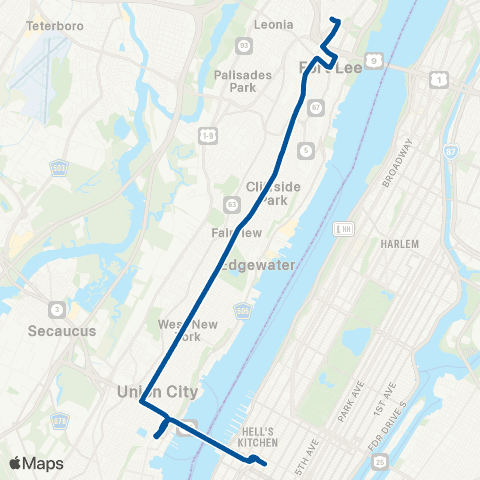 NJ Transit Fort Lee-New York map