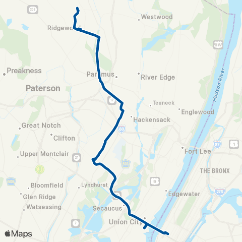 NJ Transit Ridgewood - New York map