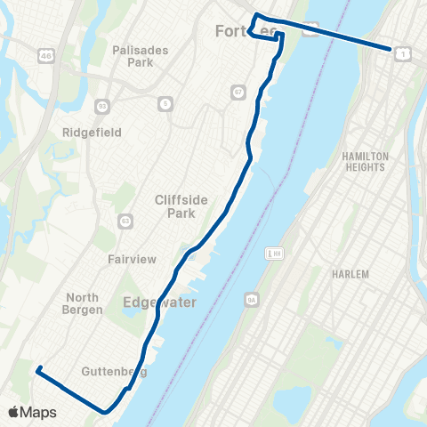 NJ Transit West New York - New York (GWB) map