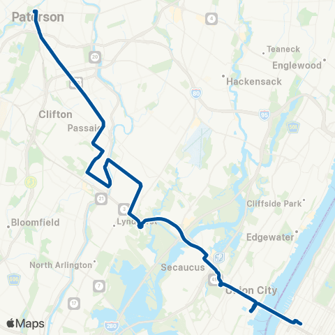 NJ Transit Paterson - Secaucus - New York map