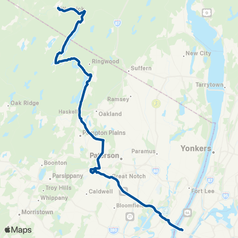 NJ Transit Warwick - Wayne - New York map