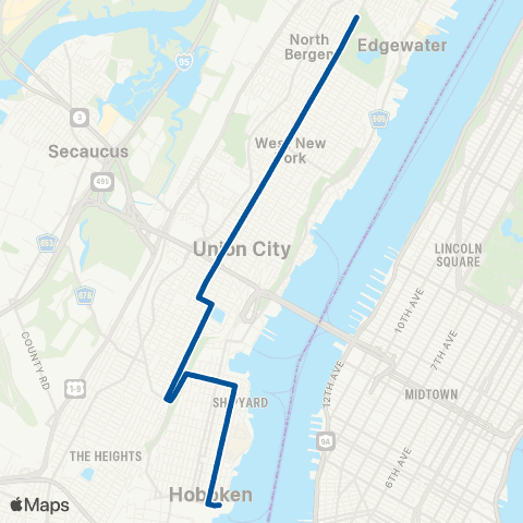 NJ Transit North Bergen - Union City - Hoboken map
