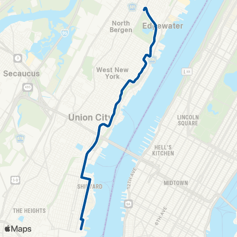 NJ Transit North Bergen - Weehawken - Hoboken map