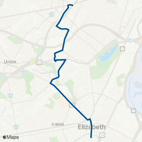 NJ Transit Irvington - Elizabeth map