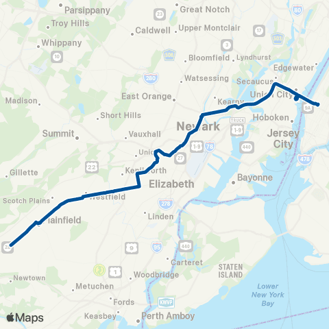 NJ Transit Dunellen - New York map