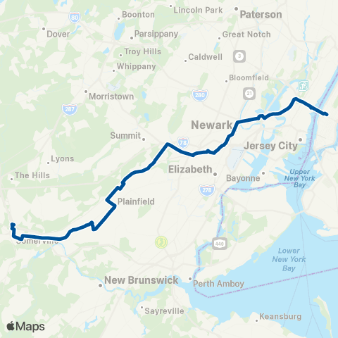 NJ Transit Bridgewater - New York map