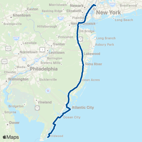 NJ Transit New York - Atlantic City - Cape May map