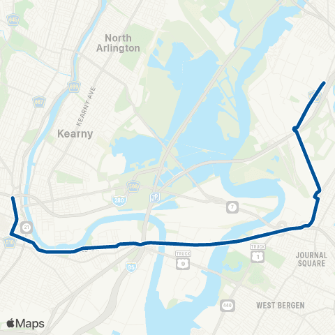 NJ Transit Newark - UPS Secaucus Express map