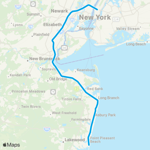 NJ Transit North Jersey Coast Line map