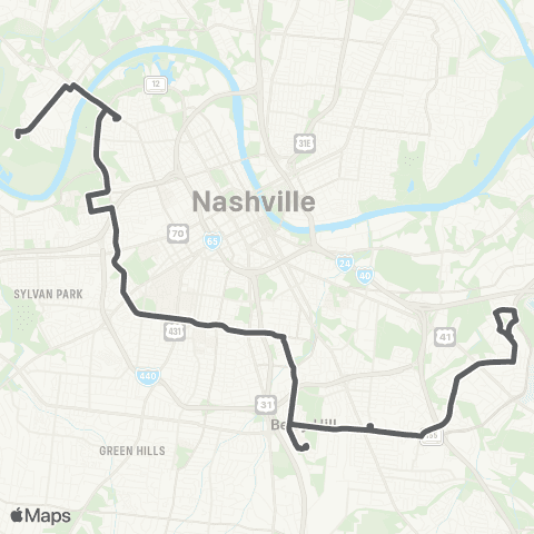 WeGo Public Transit Thompson - Wedgewood map