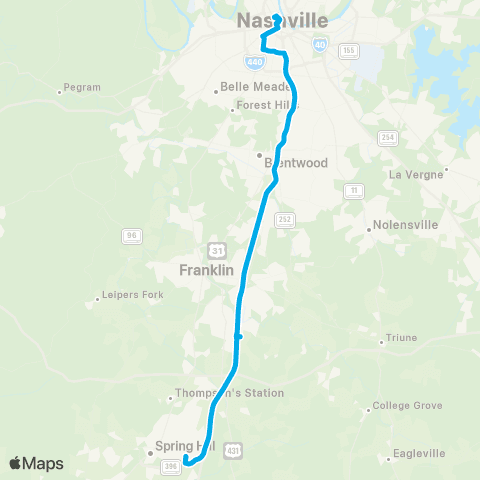 WeGo Public Transit Spring Hill - Franklin map